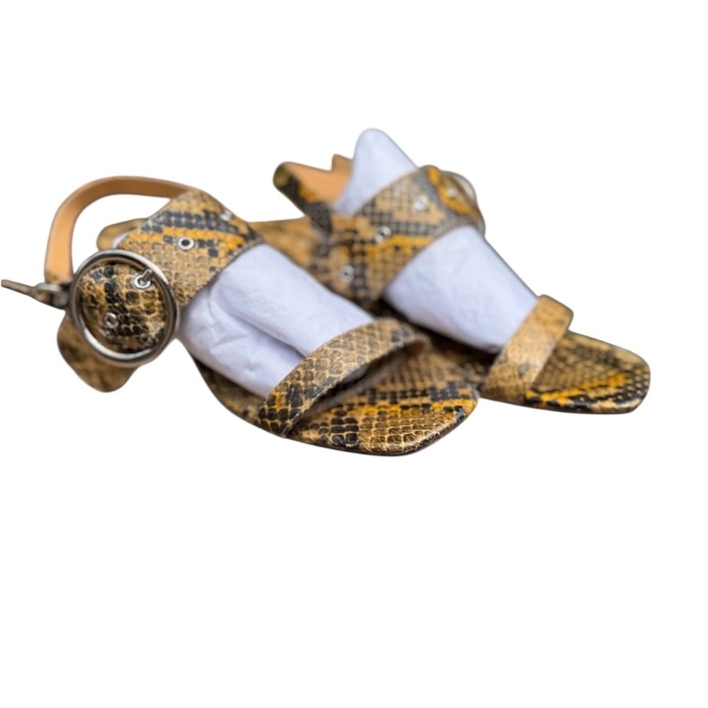 TopShop Snake Print Black/Yellow Womens Sandals 2 inch heel size US 6.5 UK 4
